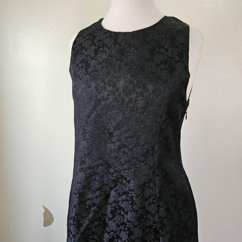 Vintage 90s Black Floral Brocade Evening Cocktail Dress Gown Back Cutouts M - Picture 3 of 7